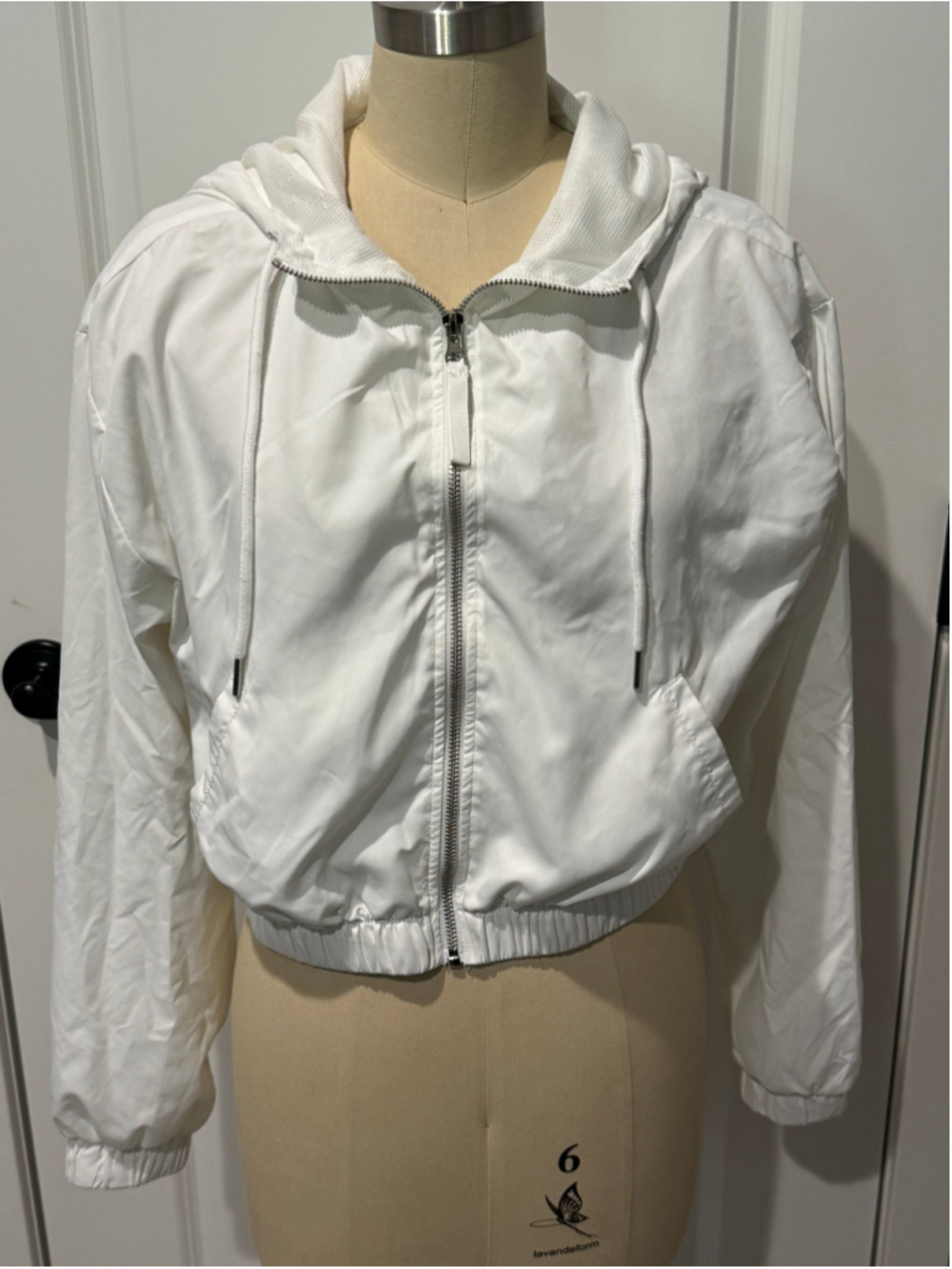 Women's Forever 21 White Cropped Bomber Hoodie Jacket Size M